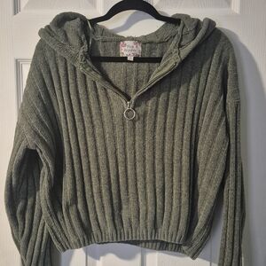 Pink Republic Green Ribbed Hoodie